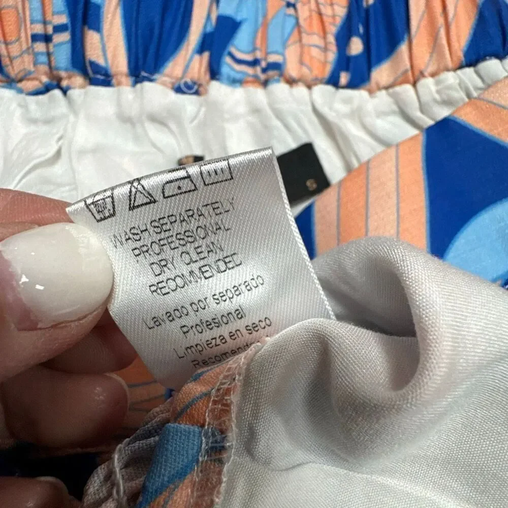 Alania Women’s Blue & Peach 2 Piece Crop Top & Maxi Skirt Sz S NEW